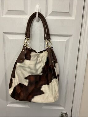Maurizio Taiuti Brown and White Cowhide Shoulder Bag